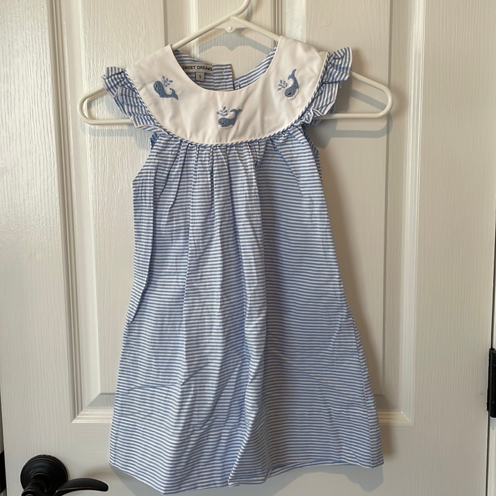 Flutter sleeve embroidered whale dress